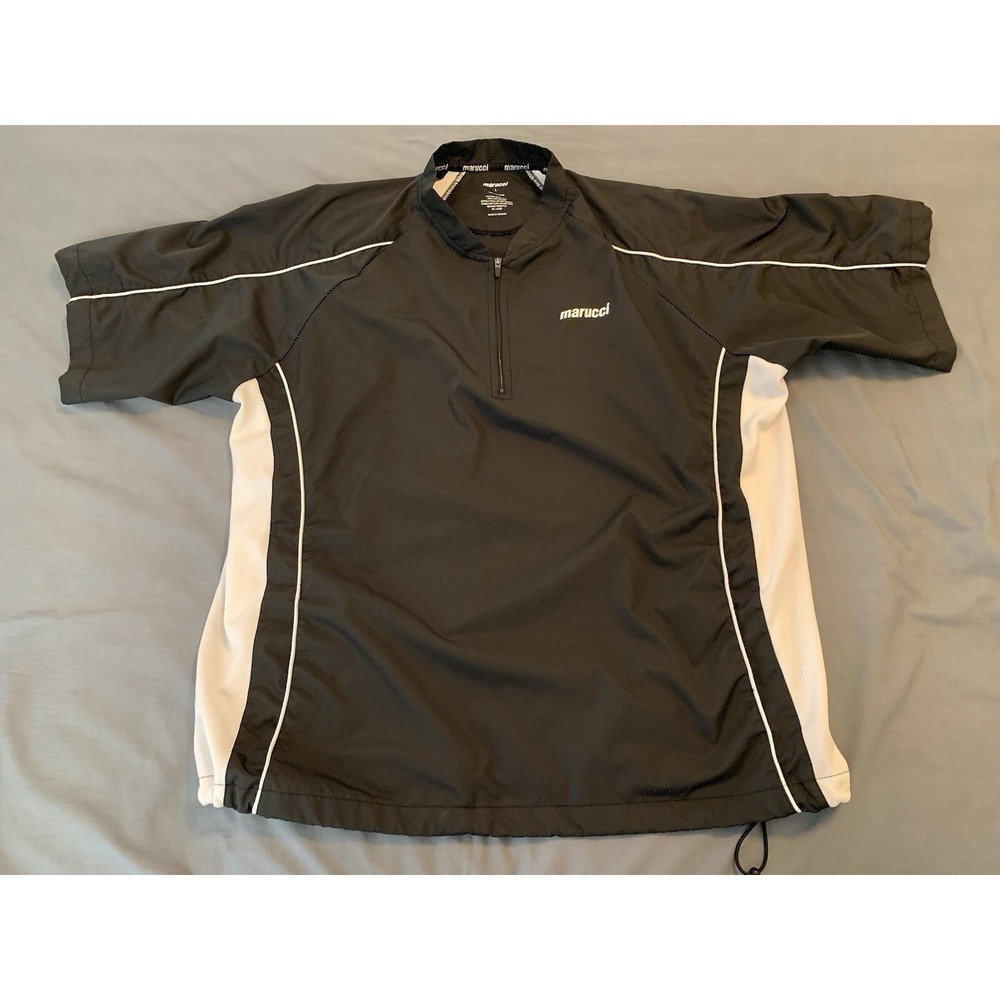 Marucci Men's Large Polyester 1/4 Zip Shirt Black/White Hem Draw String Baseball